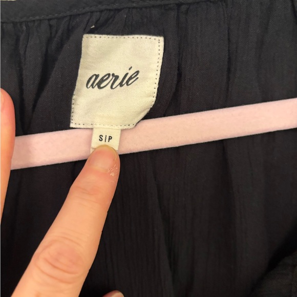 Aerie Women's S/P Black Cotton Smocked Tiered Short Sleeve Mini Dress - Picture 4 of 4